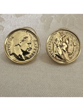 Vintage Emperor NAPOLEON BONAPARTE Coin Gold Tone Earrings